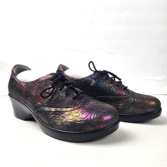 Alegria Leather Multicolor Floral Lace-Up Shoes Womens 42 Chunky 2 Inch Heel - Picture 1 of 16